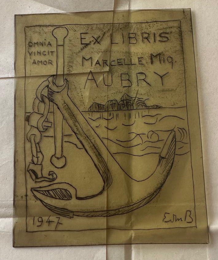 Plaque d’impression originale gravée sur verre (1947)